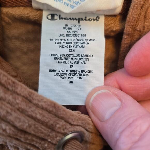 Champion Hoodie Women's XS Reverse Weave Brown Corduroy Cropped Y2K Athleisure - Picture 7 of 10